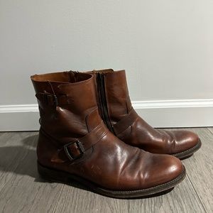 Men's Brown Leather Frye Boots with Buckle accents
